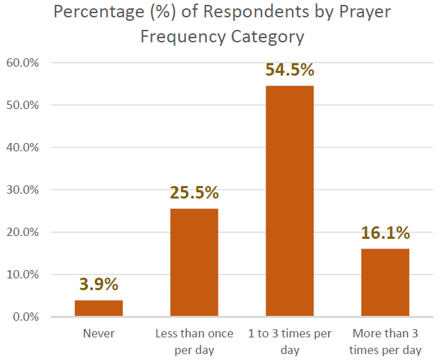 OnlinePrayerJournal Survey - Percentage of Respondents by Prayer Frequency Category